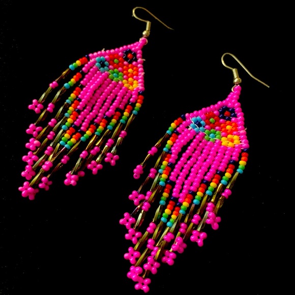Mexican Artisanal Boho Fringe Tassel Beaded Earrings - Picture 1 of 4